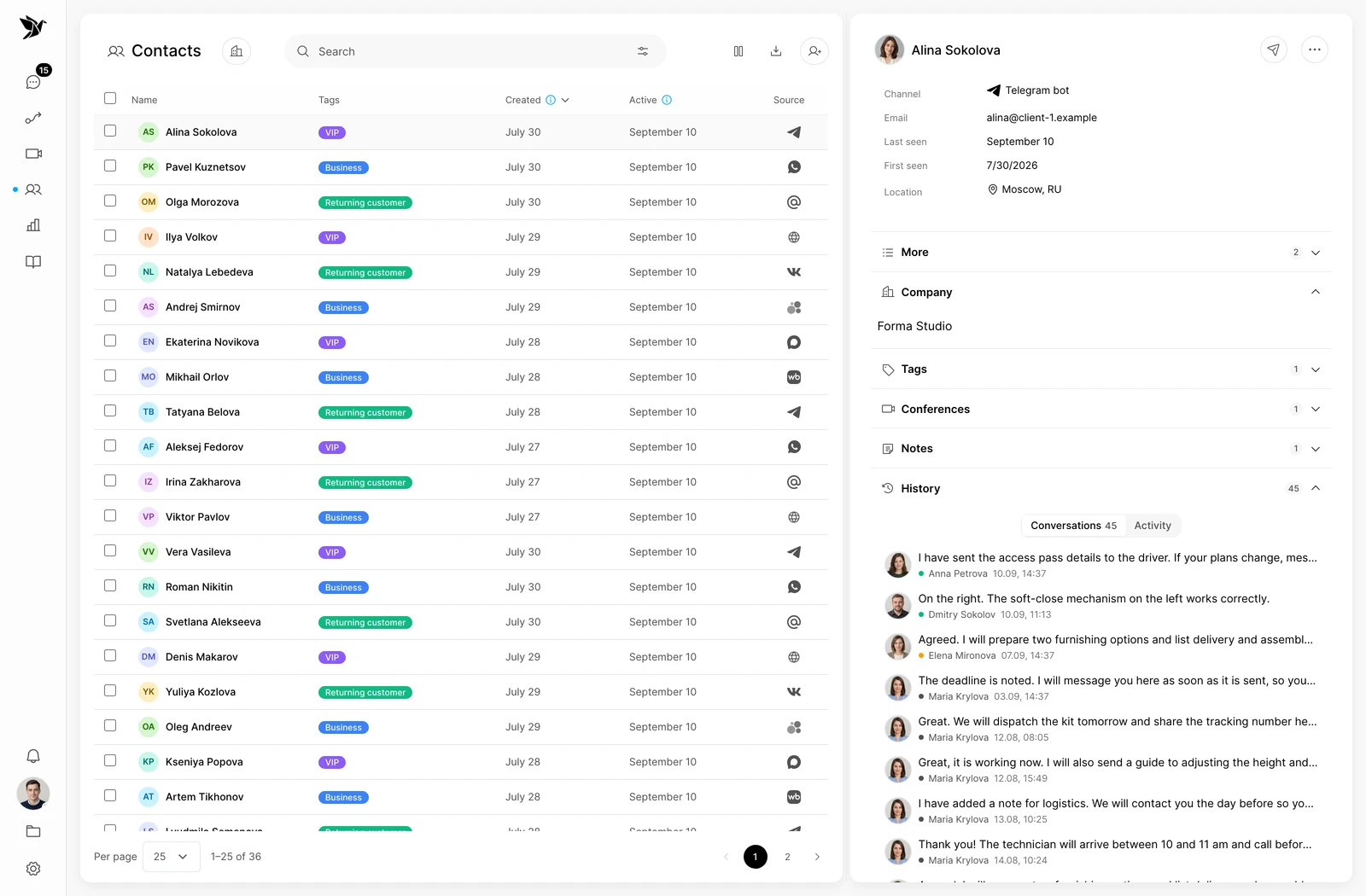 Tygy interface: customer context